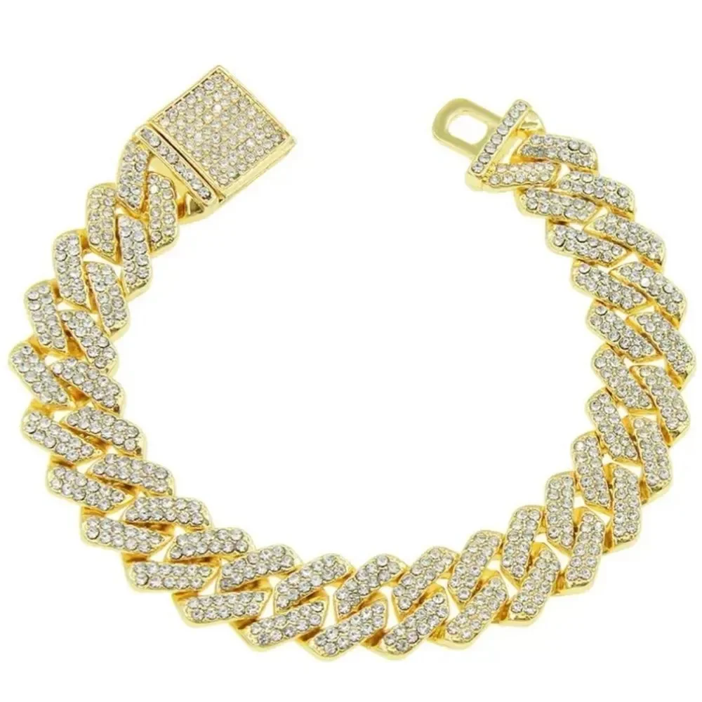 Mens Cuban link golden diamond bracelet 8inches